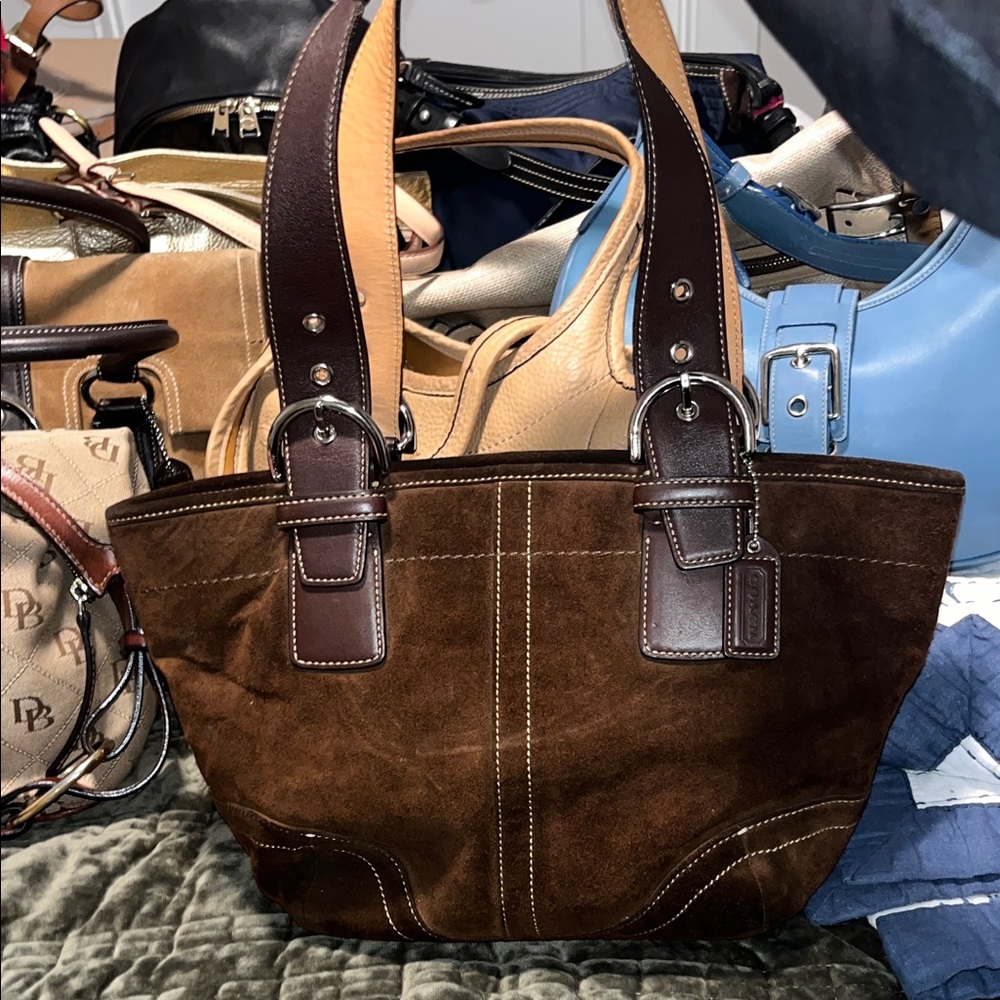 Brown Suede Tote Bag with Leather Straps